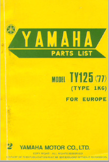 Yamaha parts list TY250 type 516 TY 250 250TY catalogue pièce détachée 1976 